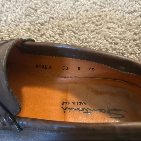Santoni Brown Leather Slip On Dress Shoes Size 10 Made In Italy D1953 - Picture 7 of 14